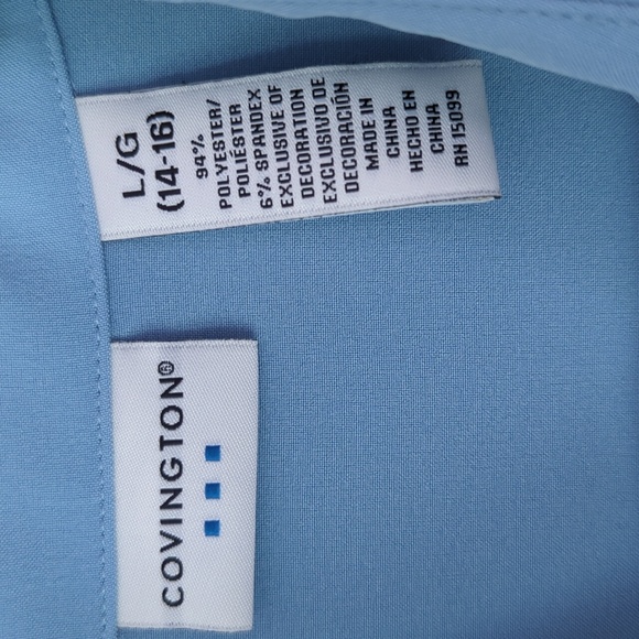 Covington Floral Embroidered Button Down Blouse LARGE 14-16 Blue Eyelet Trim - Picture 2 of 15